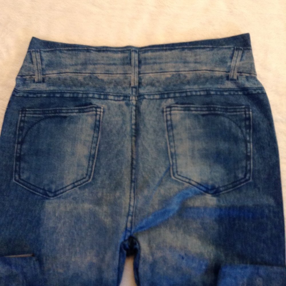 Style Blue leggings w faux pocket print leg M NWOT - Picture 5 of 5